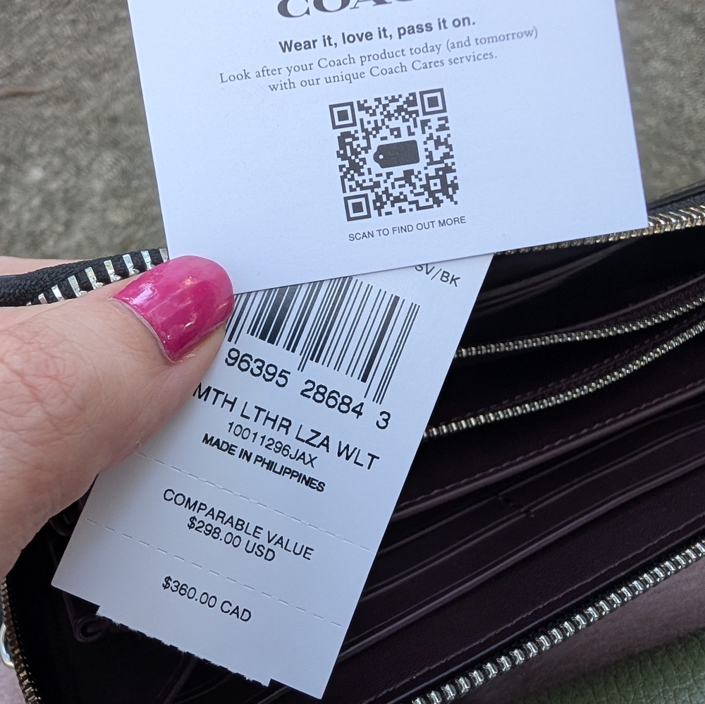 Coach Long Zip Around Wallet Black/,Berry New - Picture 6 of 6
